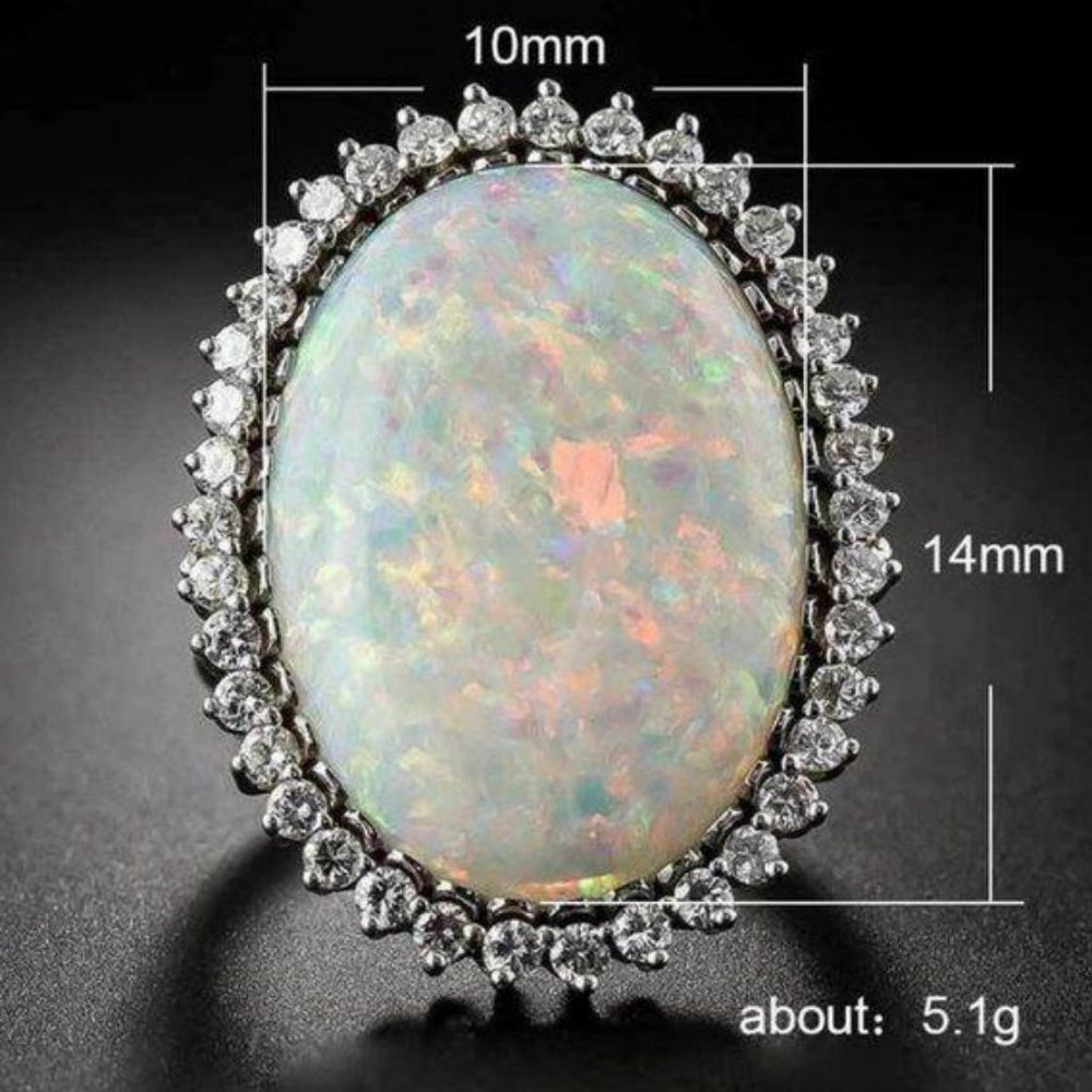 NEW Huge Opal Diamond 925 Sterling Silver Ring - Picture 9 of 9